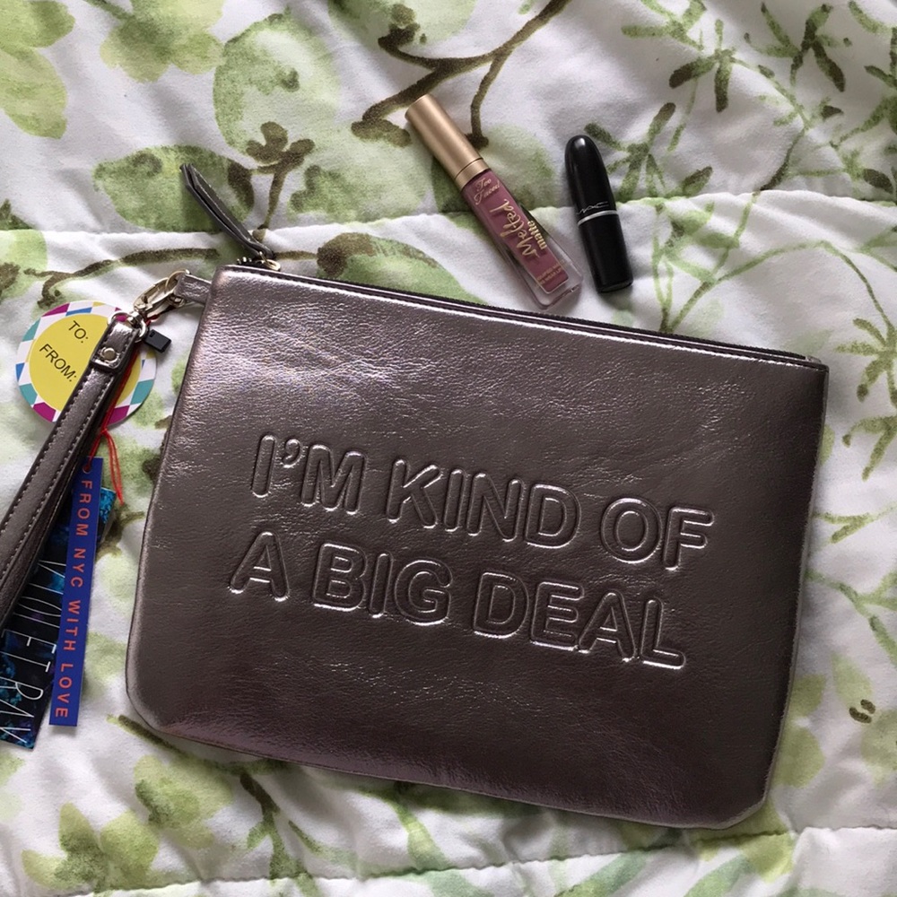 Large Silver Clutch Pewter Wristlet Makeup Bag